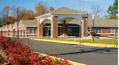 Exterior view of a senior living facility entrance
