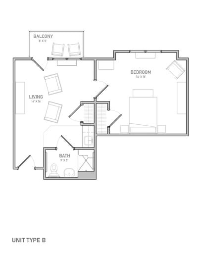 Architectural floor plan of a resident unit layout