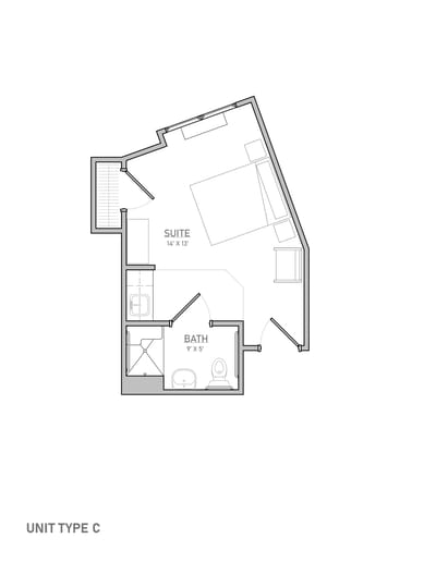 Architectural floor plan of a resident suite