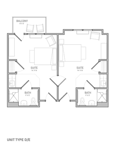 Floor plan of a unit type D/E with two suites