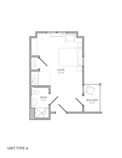 Architectural floor plan of a resident unit