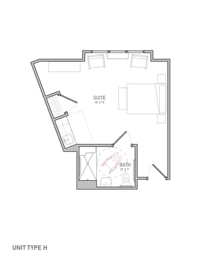 Architectural floor plan for a resident suite
