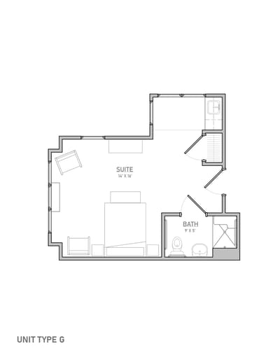 Architectural floor plan of a resident suite