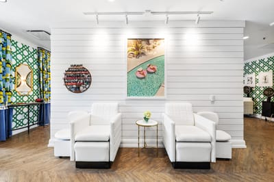 Bright interior of a beauty salon with modern chairs