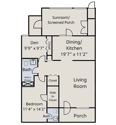 Architectural floor plan of a unit with rooms labeled