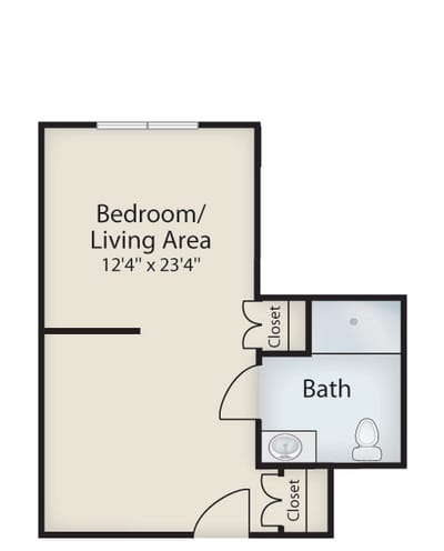 Floor plan of a bedroom/living area layout