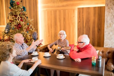 Residents enjoying music together in a common area