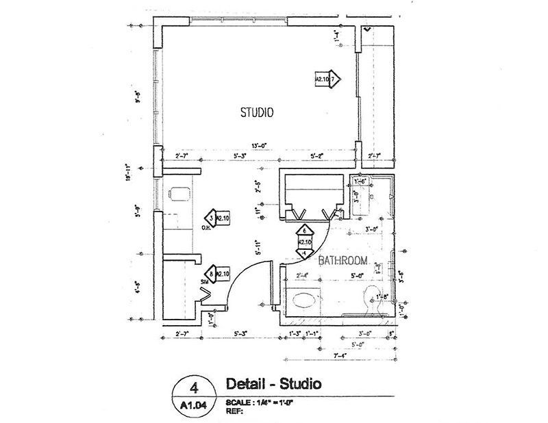 Architectural floor plan of a studio apartment