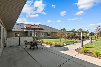 Outdoor space with seating and landscaping