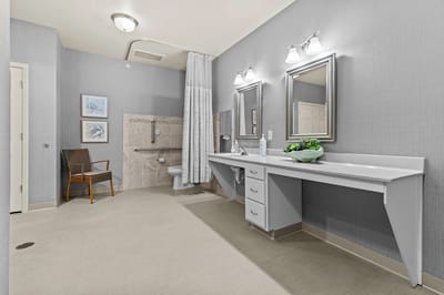 Bright, spacious bathroom with modern fixtures
