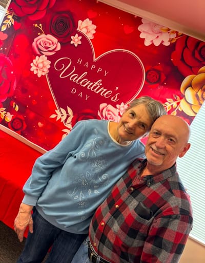 Residents celebrating Valentine's Day with decorations
