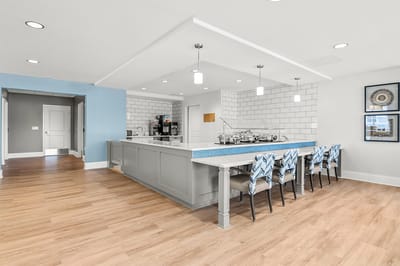 Bright dining area with a modern kitchen
