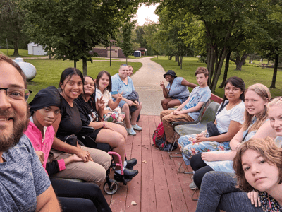 Residents and staff enjoying an outdoor activity