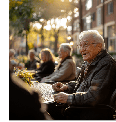 Residents enjoying time outdoors in a sunny atmosphere