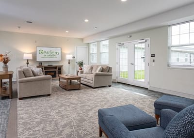 Bright and inviting common area with seating