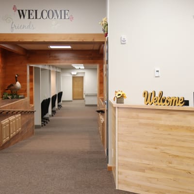 Interior view of a welcome area with decor