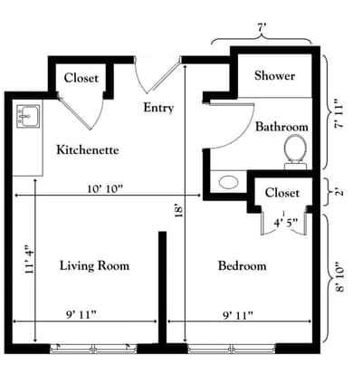 Architectural floor plan of a living unit