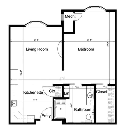 Architectural floor plan of a living unit