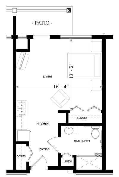 Architectural floor plan for a resident unit