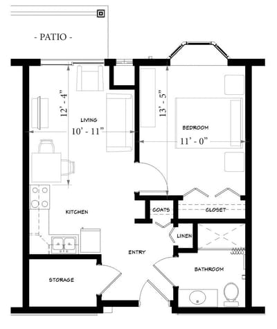Floor plan of a two-bedroom apartment layout