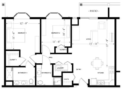 Detailed architectural floor plan of a resident unit