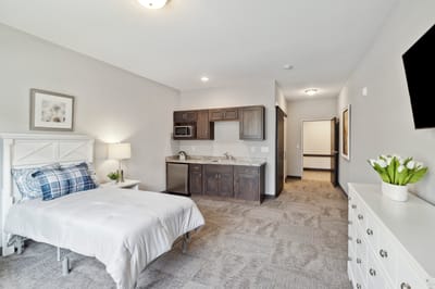 Bright interior of a private resident room