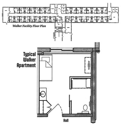Architectural floor plan of a walker facility