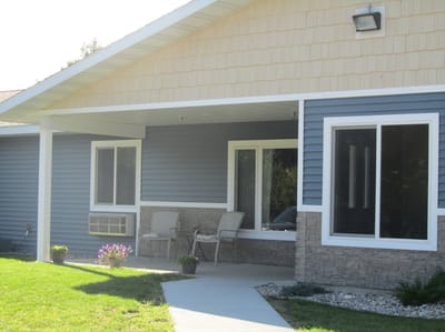 Exterior view of assisted living facility entrance