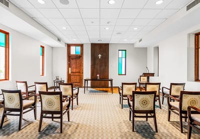 Interior view of a multi-purpose room with seating