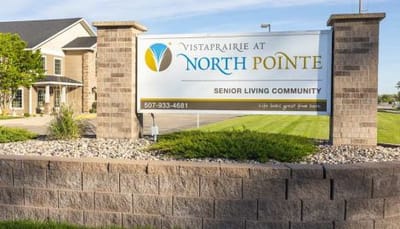 Vista Prairie At Ridgeway On G, assisted living in New Ulm, MN — Sign for a senior living community entrance
