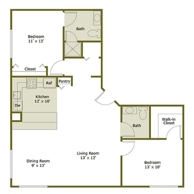 Architectural floor plan of a living unit