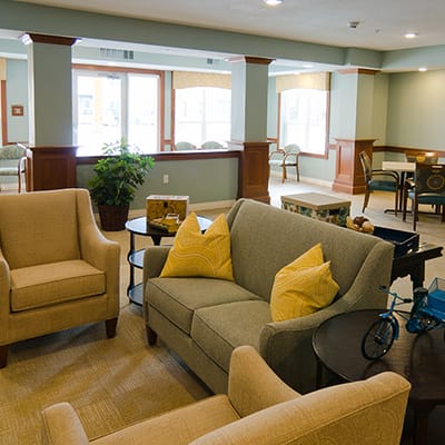 Cozy common area with seating and natural light