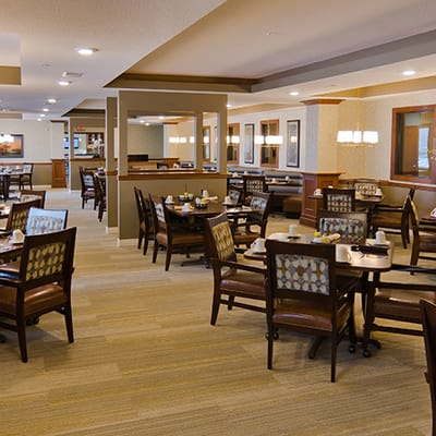 Dining room with tables set for meals