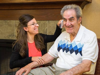 Staff member interacting with a resident.