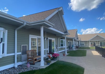 Exterior view of resident cottages with flowers