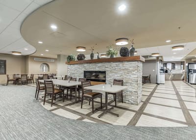 Interior dining area with tables and chairs