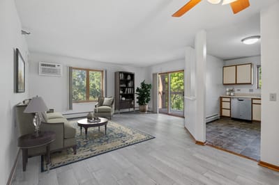 Bright interior living space with a kitchenette
