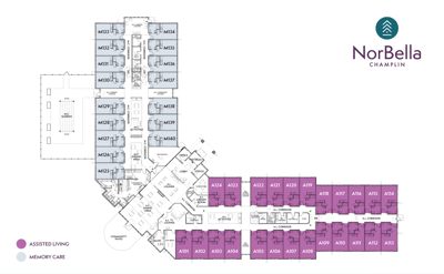 Architectural floor plan of NorBella Champlin facility