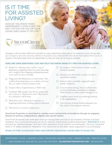 Silvercrest Properties LLC, assisted living in St. Louis Park, MN — Senior couple embracing in a warm, inviting setting