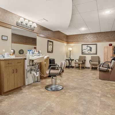 Salon interior with styling chairs and equipment