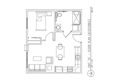 Architectural floor plan of an accessible unit