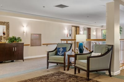 Common area with seating in a senior living facility