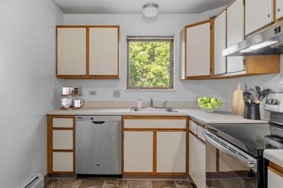 Bright kitchen with apples and natural light