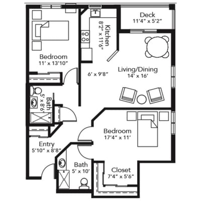 Architectural floor plan of a residential unit
