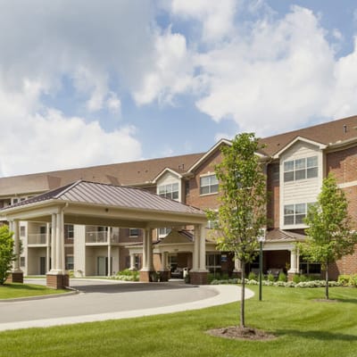 Exterior view of assisted living facility entrance