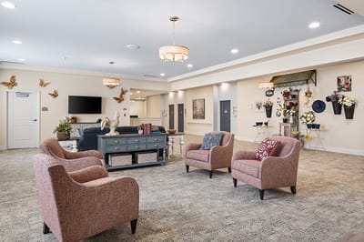 Bright and inviting common area with seating