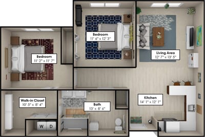 Architectural floor plan of a one-bedroom apartment