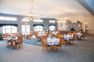 Bright dining room set with elegant tables and chairs