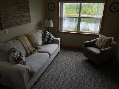 Cozy living room with a view of the outdoors