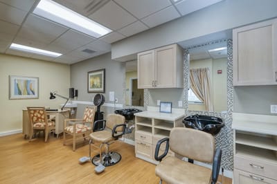 Interior view of a hair salon in the facility